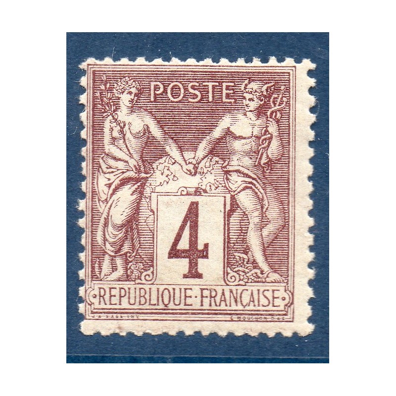 Timbre France Yvert No 88b Type II Sage 4c lilas foncé s. azuré Neuf ** sans trace de charnière