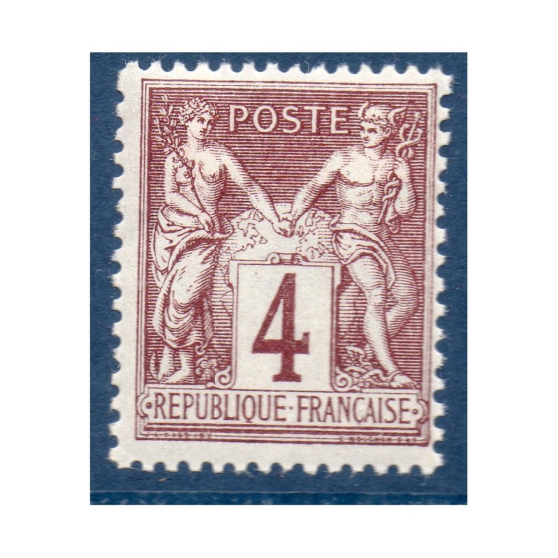 Timbre France Yvert No 88b Type II Sage 4c lilas foncé s. azuré Neuf * sur charnière