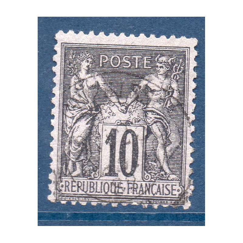 Timbre France Yvert No 89 Type II Sage 10c noir s. lilas Oblitéré