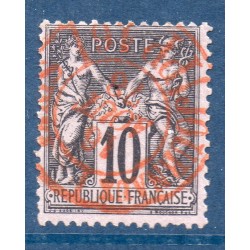 Timbre France Yvert No 89 Type II Sage 10c noir s. lilas Oblitéré CaD rouges des imprimés