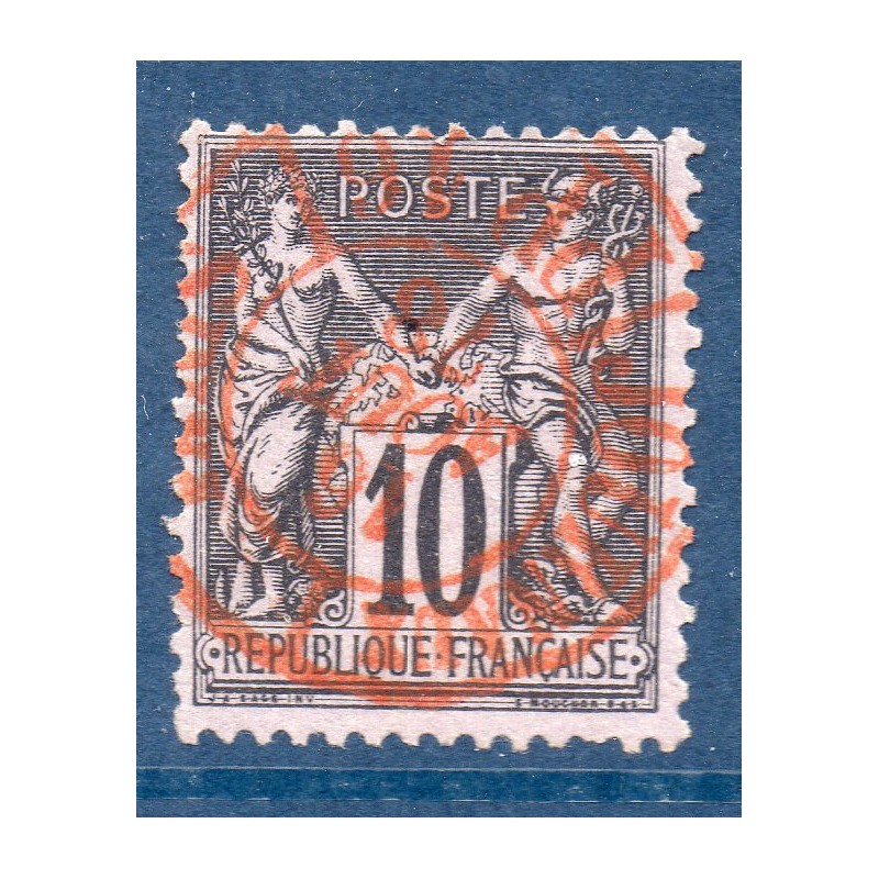 Timbre France Yvert No 89 Type II Sage 10c noir s. lilas Oblitéré CaD rouges des imprimés