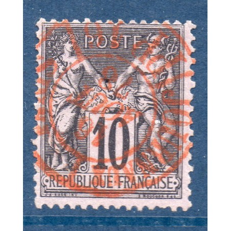 Timbre France Yvert No 89 Type II Sage 10c noir s. lilas Oblitéré CaD rouges des imprimés