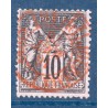 Timbre France Yvert No 89 Type II Sage 10c noir s. lilas Oblitéré CaD rouges des imprimés