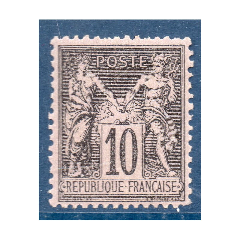 Timbre France Yvert No 89 Type II Sage 10c noir s. lilas Neuf * sans trace de charnière