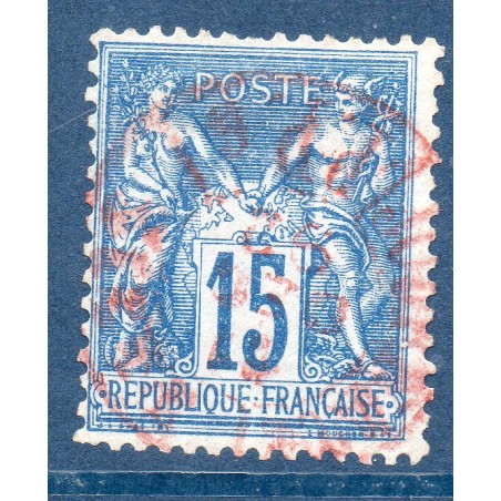 Timbre France Yvert No 90 Type II Sage 15c bleu Oblitéré CaD rouge des imprimés