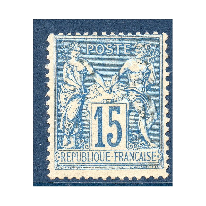 Timbre France Yvert No 90 Type II Sage 15c bleu Neuf (*) sans gomme