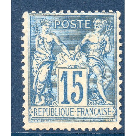 Timbre France Yvert No 90 Type II Sage 15c bleu Neuf (*) sans gomme