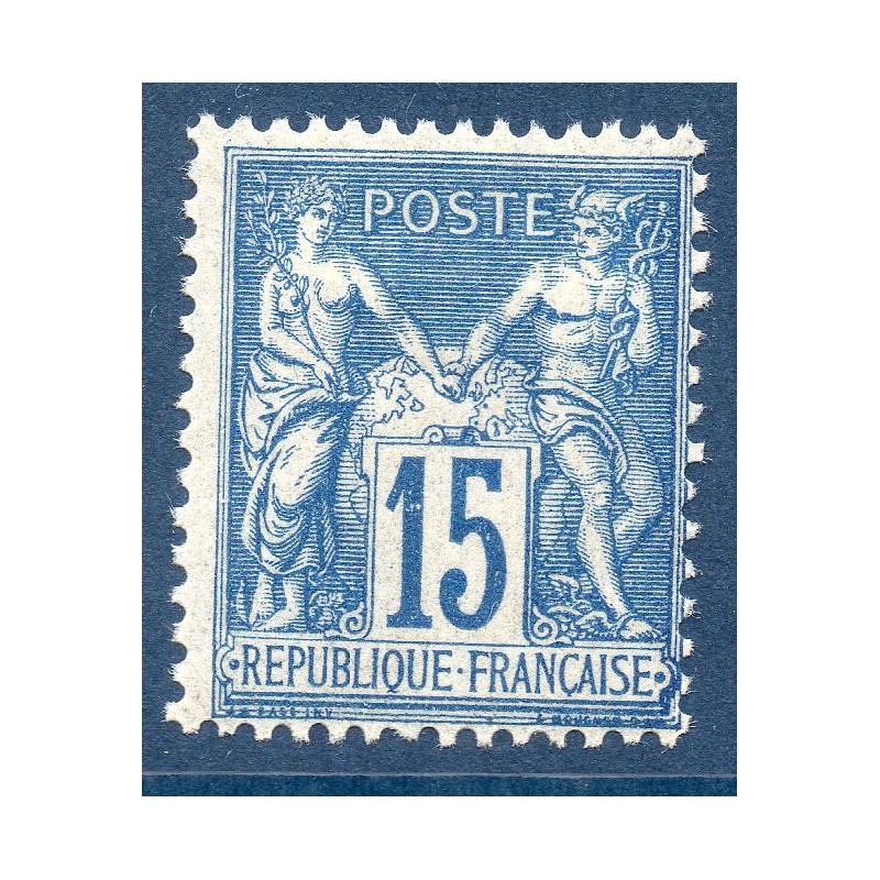 Timbre France Yvert No 90 Type II Sage 15c bleu Neuf * sur charnière