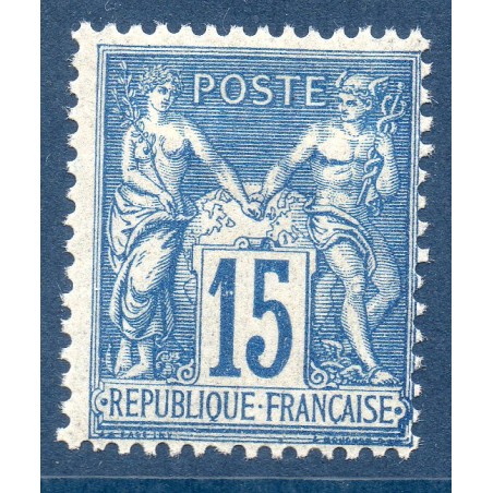 Timbre France Yvert No 90 Type II Sage 15c bleu Neuf * sur charnière