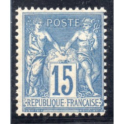 Timbre France Yvert No 90 Type II Sage 15c bleu Neuf ** sans trace de charnière