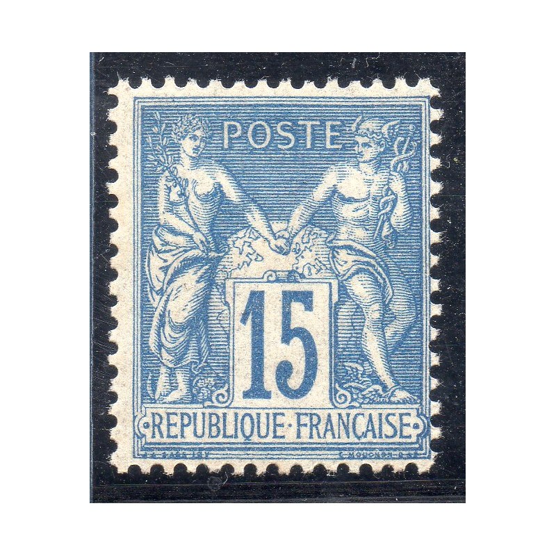 Timbre France Yvert No 90 Type II Sage 15c bleu Neuf ** sans trace de charnière