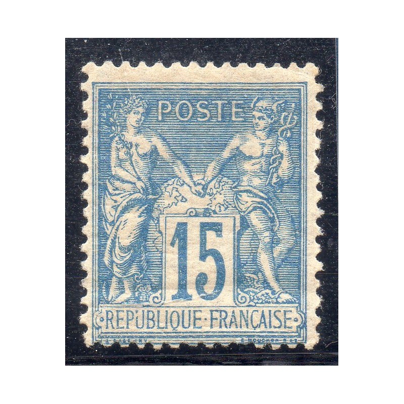 Timbre France Yvert No 90 Type II Sage 15c bleu Neuf ** sans trace de charnière