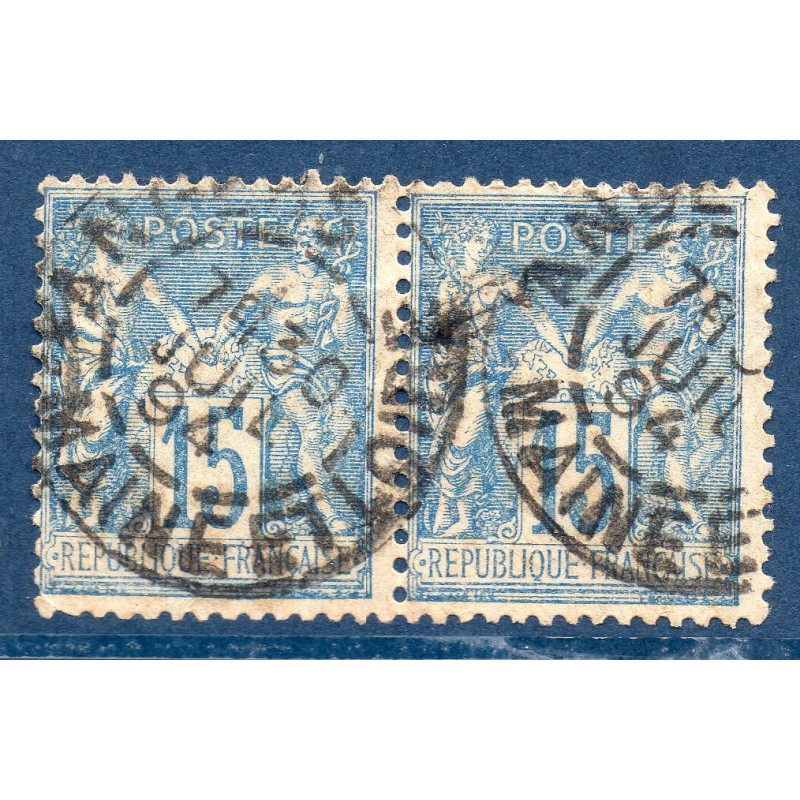 Timbre France Yvert Paire No 90 Type II Sage 15c bleu Oblitéré