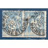 Timbre France Yvert Paire No 90 Type II Sage 15c bleu Oblitéré