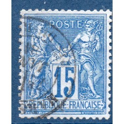 Timbre France Yvert No 90a Type II Sage 15c bleu sur bleu Oblitéré