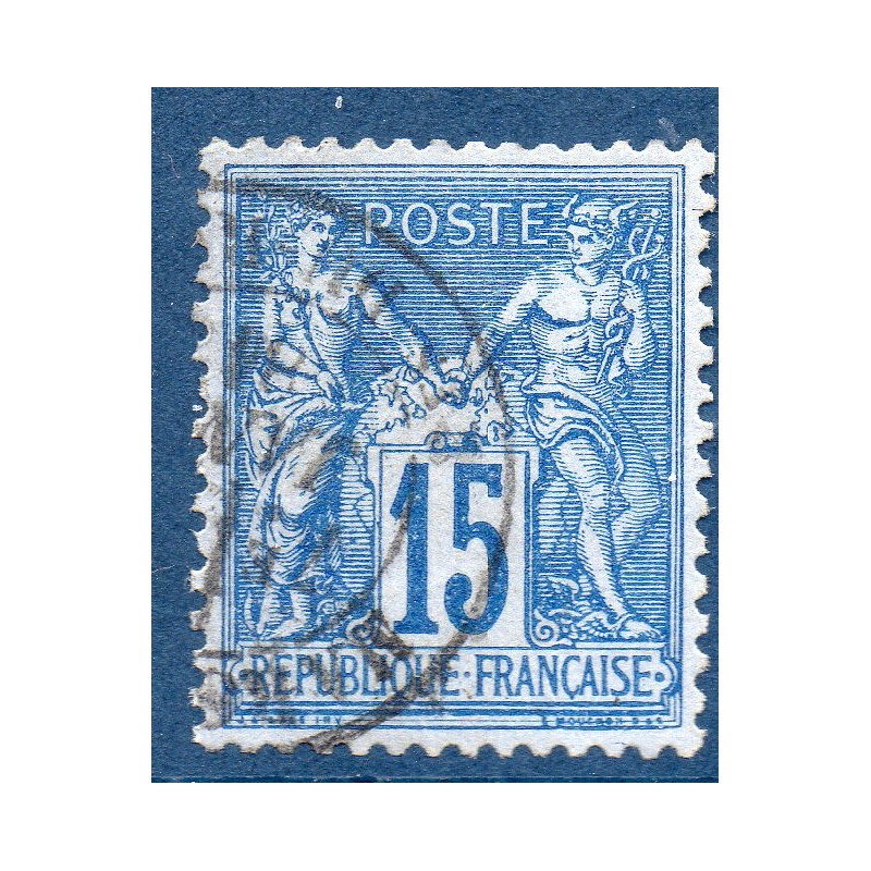 Timbre France Yvert No 90a Type II Sage 15c bleu sur bleu Oblitéré