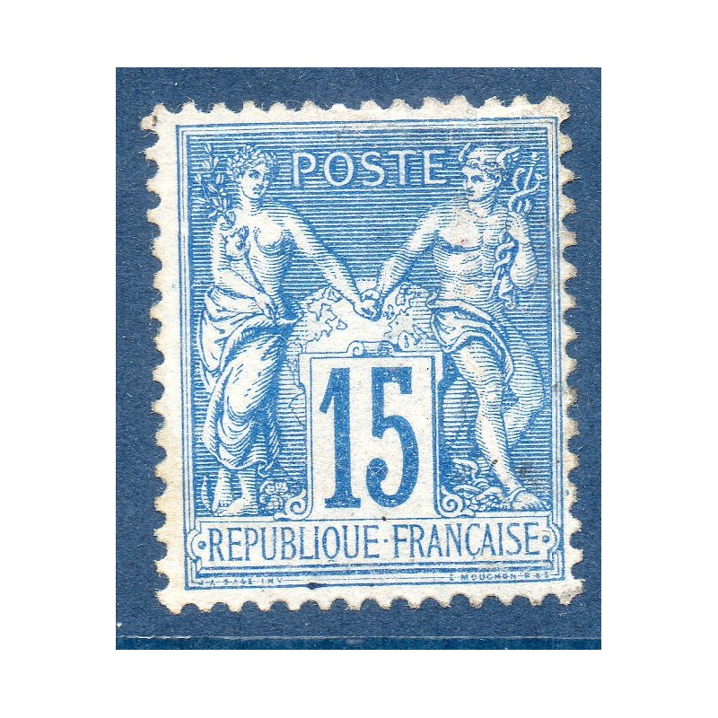 Timbre France Yvert No 90a Type II Sage 15c bleu sur bleu Neuf (*) sans gomme