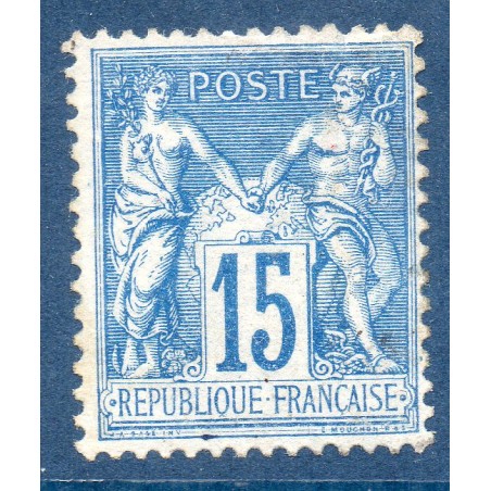 Timbre France Yvert No 90a Type II Sage 15c bleu sur bleu Neuf (*) sans gomme