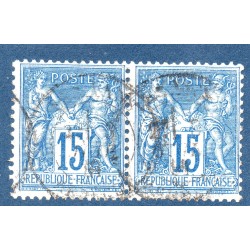 Timbre France Yvert Paire No 90a Type II Sage 15c bleu sur bleu Oblitéré