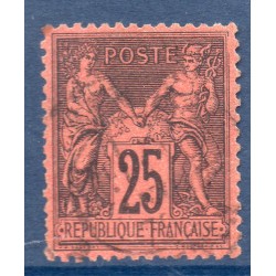 Timbre France Yvert No 91 Type II Sage 25c noir s. rouge Oblitéré