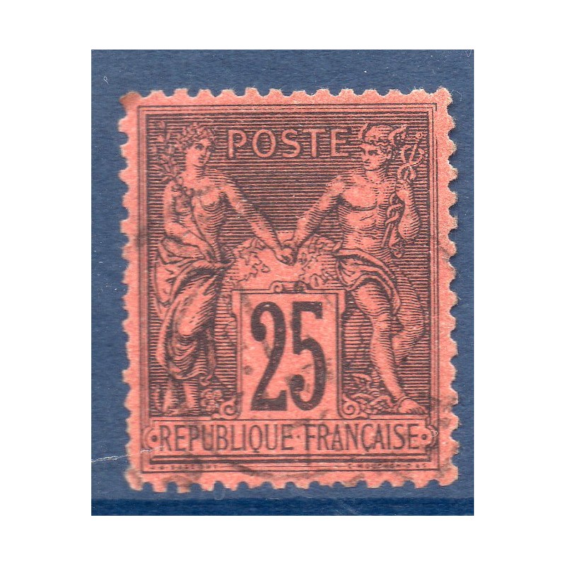 Timbre France Yvert No 91 Type II Sage 25c noir s. rouge Oblitéré