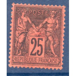 Timbre France Yvert No 91 Type II Sage 25c noir s. rouge Neuf * sur charnière