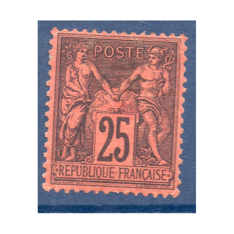 Timbre France Yvert No 91 Type II Sage 25c noir s. rouge Neuf * sur charnière