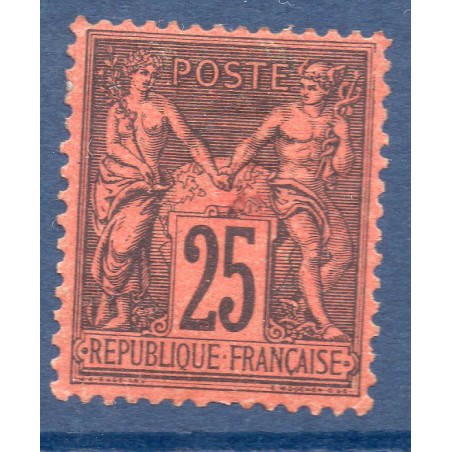 Timbre France Yvert No 91 Type II Sage 25c noir s. rouge Neuf * sur charnière