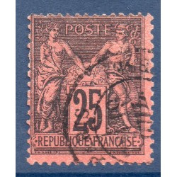 Timbre France Yvert No 91a Type II Sage 25c noir s. rouge foncé Oblitéré