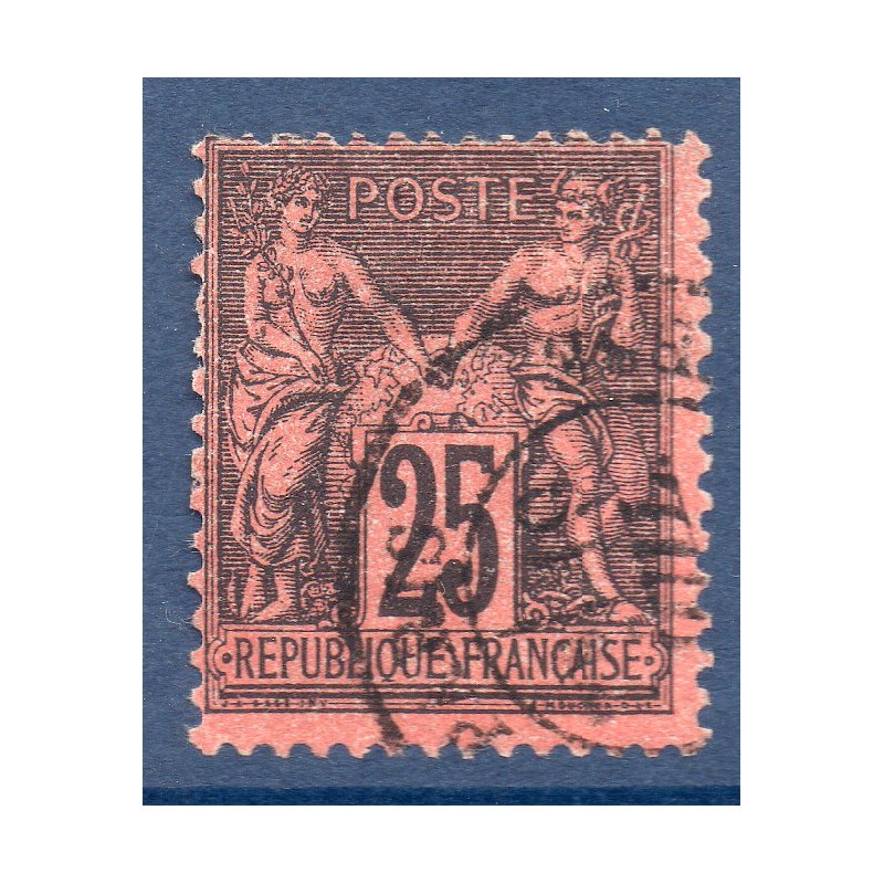 Timbre France Yvert No 91a Type II Sage 25c noir s. rouge foncé Oblitéré