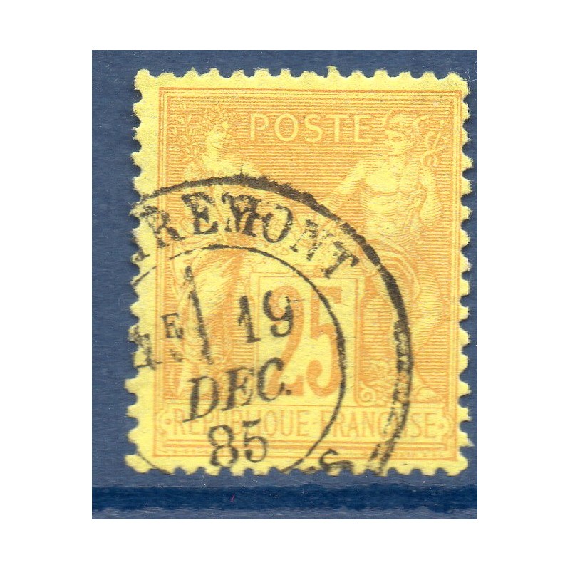 Timbre France Yvert No 92 Type II Sage 25c bistre s. jaune Oblitéré