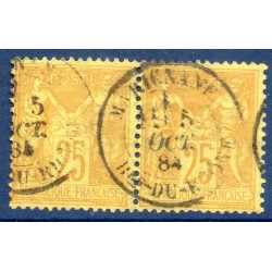 Timbre France Yvert Paire No 92 Type II Sage 25c bistre s. jaune Oblitéré