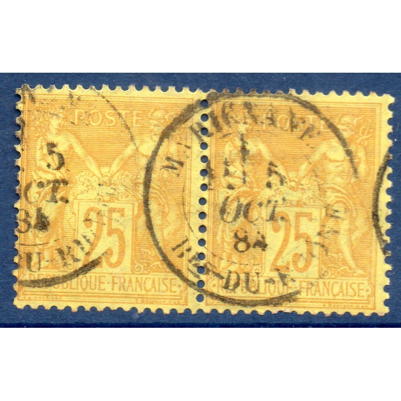 Timbre France Yvert Paire No 92 Type II Sage 25c bistre s. jaune Oblitéré