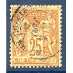 Timbre France Yvert No 92a Type II Sage 25c jaune s. bistre-jaune Oblitéré