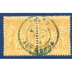 Timbre France Yvert Paire No 92a Type II Sage 25c jaune s. bistre-jaune Oblitéré