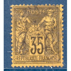 Timbre France Yvert No 93 Type II Sage 35c violet-noir s. jaune Oblitéré