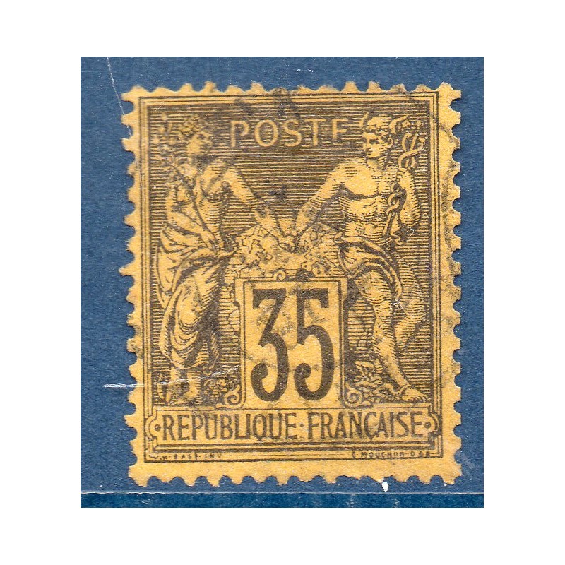 Timbre France Yvert No 93 Type II Sage 35c violet-noir s. jaune Oblitéré