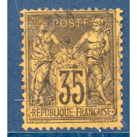 Timbre France Yvert No 93 Type II Sage 35c violet-noir s. jaune Oblitéré