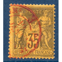 Timbre France Yvert No 93 Type II Sage 35c violet-noir s. jaune Oblitéré CaD rouge des imprimés