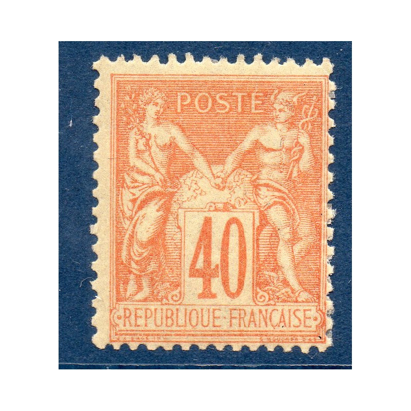 Timbre France Yvert No 94 Type II Sage 40c orange Neuf * sur charnière