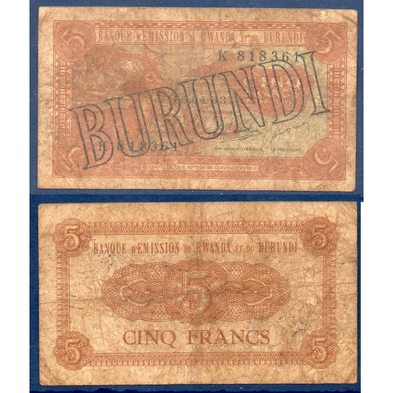 Burundi Pick N°1, B Billet de banque de 5 Francs 1963