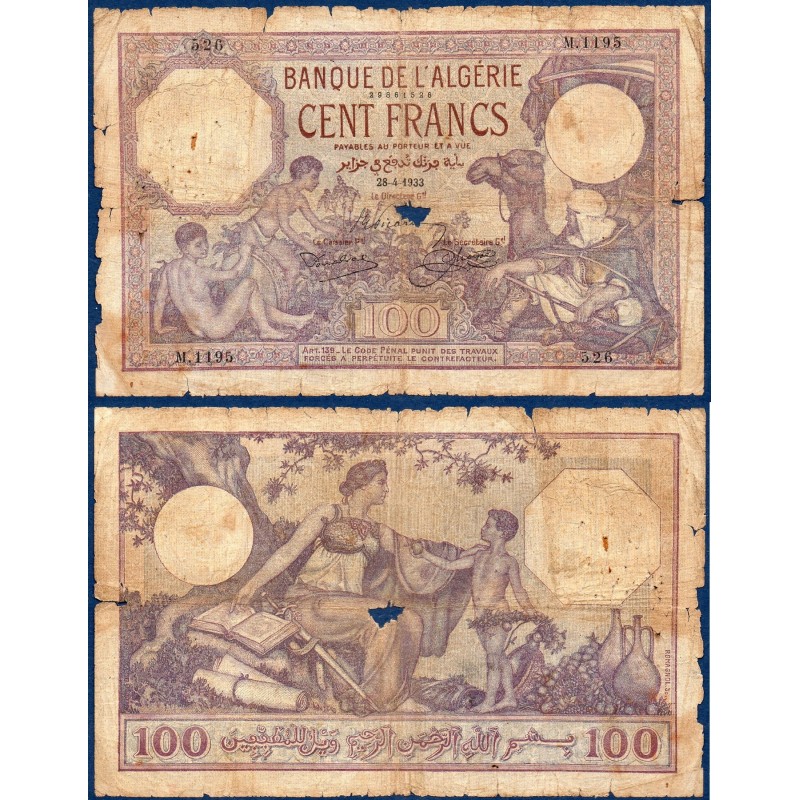 Algérie P.81b, AB, Billet de 100 Francs 28.4.1933 enfants