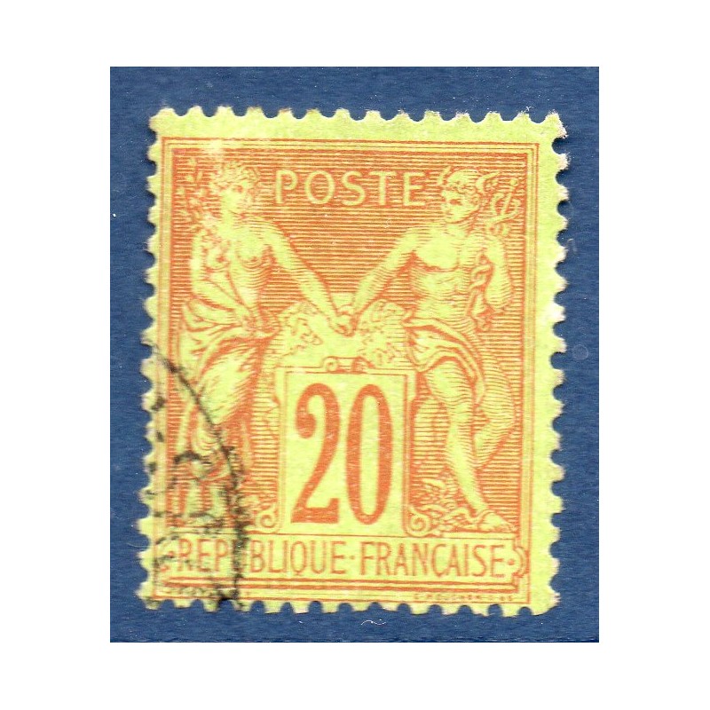 Timbre France Yvert No 96 Type II Sage 20c brique s. vert Oblitéré