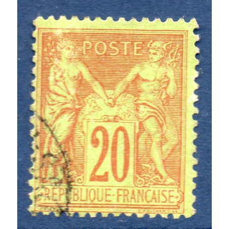 Timbre France Yvert No 96 Type II Sage 20c brique s. vert Oblitéré