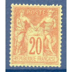 Timbre France Yvert No 96 Type II Sage 20c brique s. vert Neuf * sur charnière