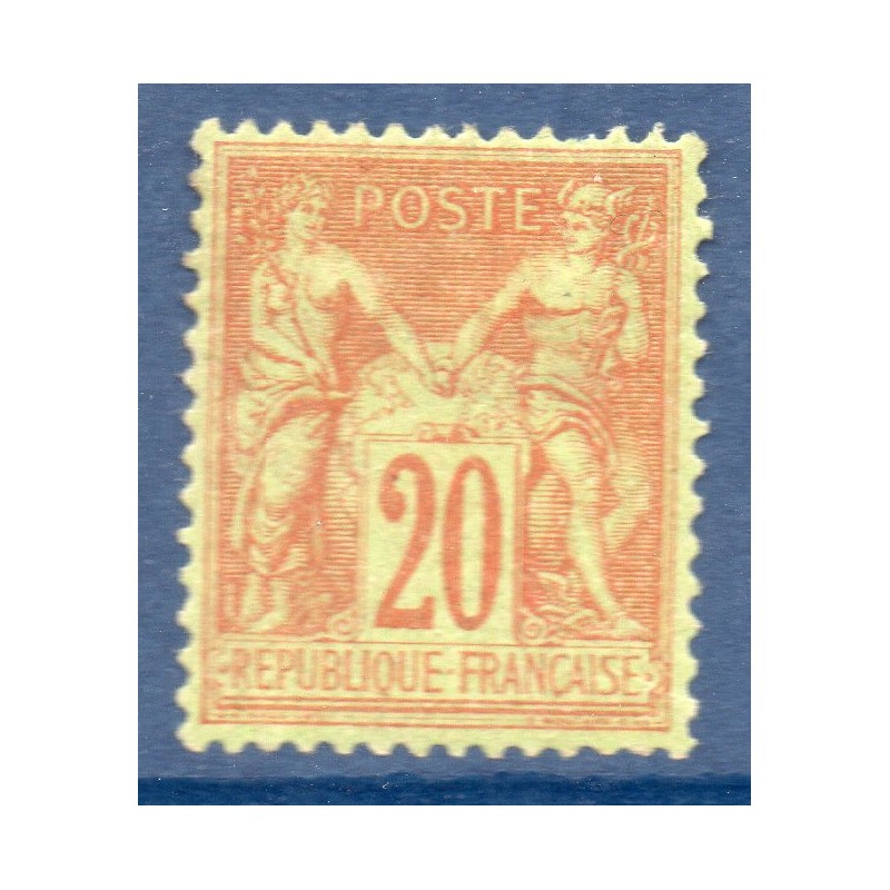 Timbre France Yvert No 96 Type II Sage 20c brique s. vert Neuf * sur charnière