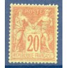 Timbre France Yvert No 96 Type II Sage 20c brique s. vert Neuf * sur charnière