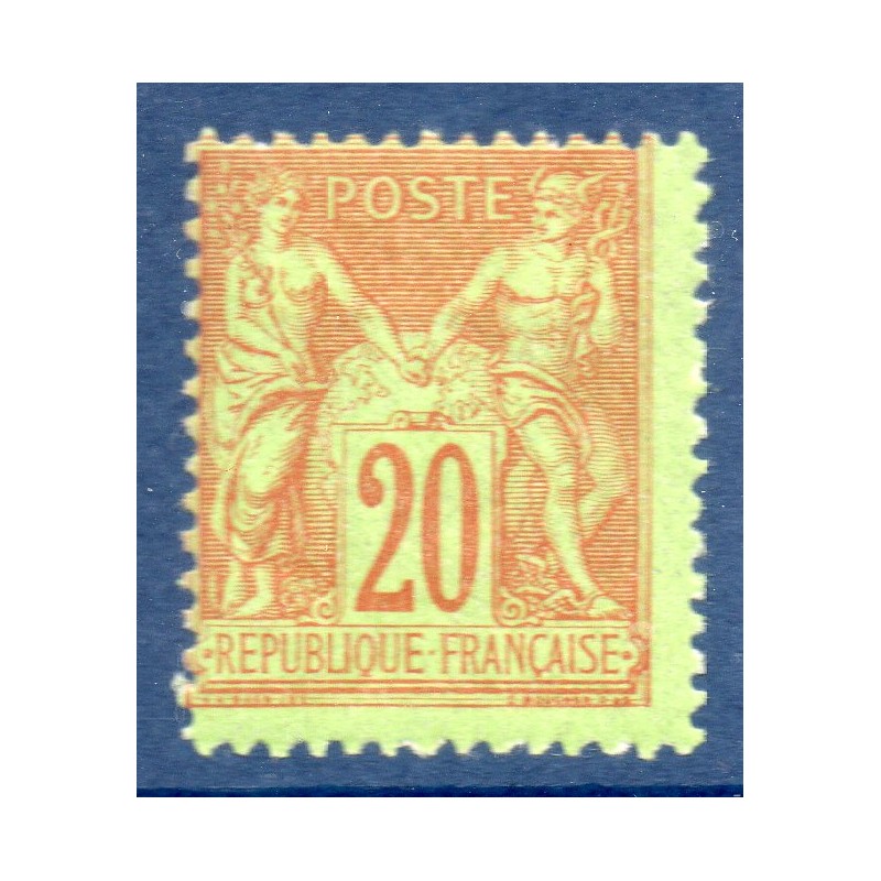 Timbre France Yvert No 96 Type II Sage 20c brique s. vert Neuf * sur charnière