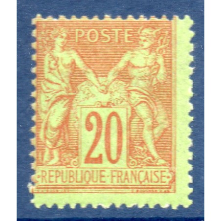 Timbre France Yvert No 96 Type II Sage 20c brique s. vert Neuf * sur charnière