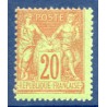 Timbre France Yvert No 96 Type II Sage 20c brique s. vert Neuf * sur charnière